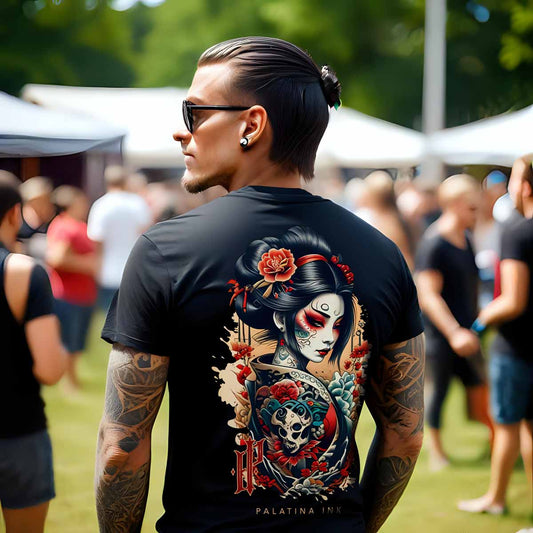 T-Shirt für Männer „Geisha Mineko“ - schwarz - Palatina Ink